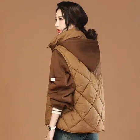 韩潮袭人连帽假两件棉衣棉服女冬季新款棒球服棉袄加厚外套面包服图片