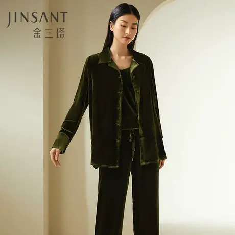 简约时尚可外穿真丝绒家居服套女睡衣金三塔图片
