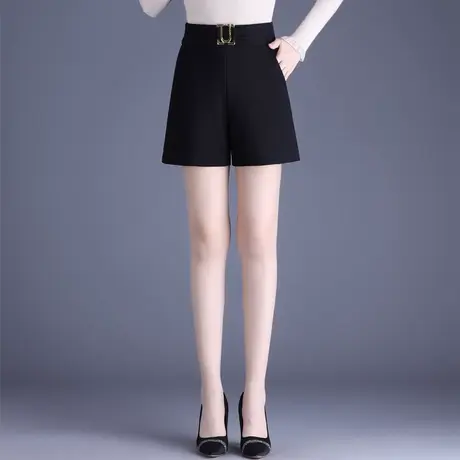 黑色简约短裤女2023秋季新款高腰宽松显瘦休闲裤外穿A字阔腿裤子商品大图