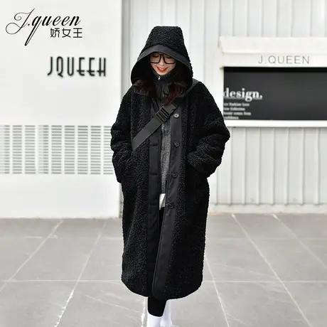 羊羔毛外套大衣冬季新款韩系休闲宽松加厚中长款两面穿连帽棉服女图片
