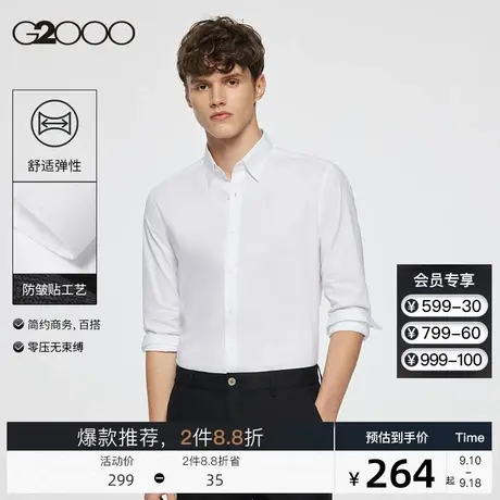 G2000男装2023秋冬新款暗纹弹力商务通勤正装衬衣长袖白衬衫男商品大图