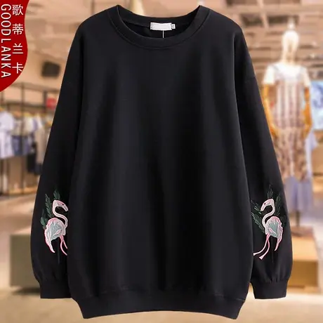 中年50岁妈妈秋季卫衣宽松200斤时尚加肥加大码女装刺绣纯棉上衣商品大图