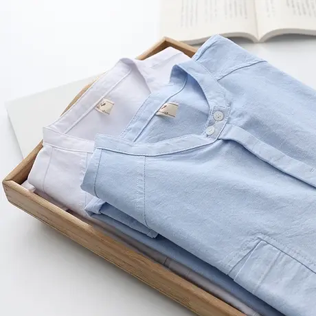 2021春秋新款韩版纯棉牛津纺立领白色衬衫女长袖学生休闲打底衬衣图片