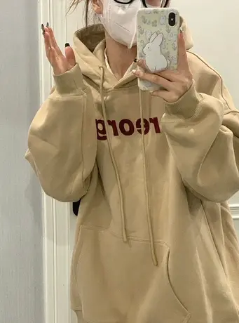 美式复古oversize卫衣女秋冬季小个子高级感上衣加绒加厚连帽外套图片