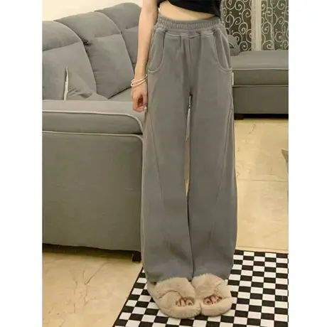 灯芯绒裤子女秋冬高腰显瘦直筒裤小众设计感潮ins高街阔腿运动裤商品大图