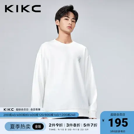 kikc卫衣 男2023春夏新款商场同款花卉印花重磅高级休闲白色上衣图片