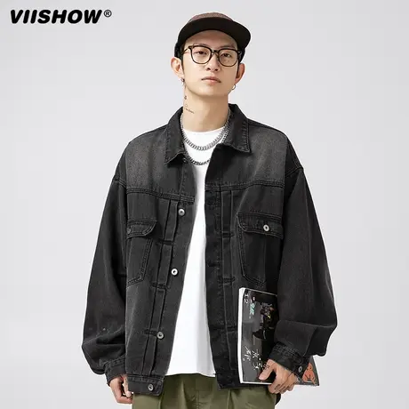 VIISHOW日系牛仔外套男春秋季工装翻领夹克男装潮牌宽松休闲上衣商品大图