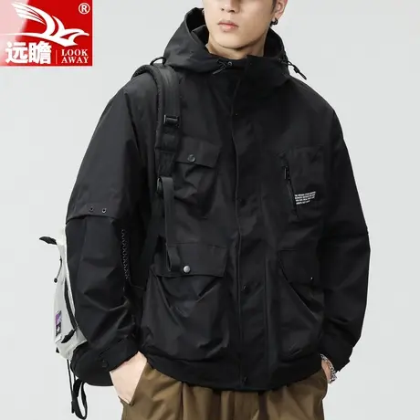 远瞻外套男春秋款2023新款潮牌宽松秋季连帽工装夹克男士休闲上衣商品大图