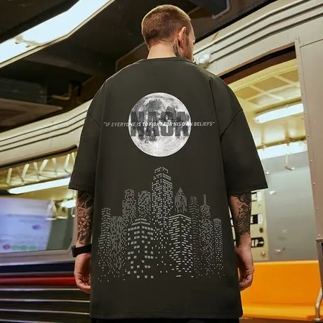 国潮嘻哈潮牌nasa联名短袖t恤男潮流宽松加肥加大码半袖体恤夏季商品大图