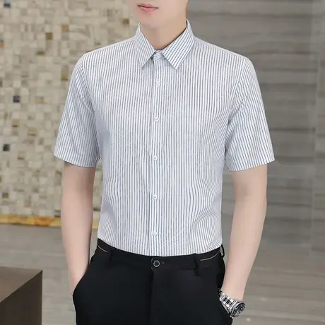 条纹短袖衬衫男士夏季修身商务潮流帅气职业休闲工装半袖衬衣男装商品大图