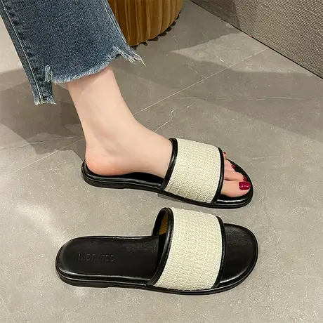 一字拖鞋女外穿2023新款度假风防滑简约平底凉拖时尚百搭沙滩拖鞋商品大图