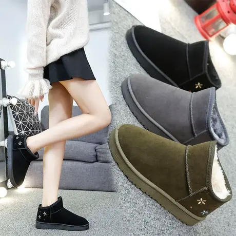 雪地靴女短筒2023新款冬潮韩版百搭加绒加厚保暖平底棉鞋学生短靴商品大图