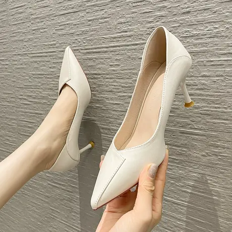 软皮高跟鞋女2023年春季新款法式尖头细跟单鞋职业百搭气质工作鞋图片