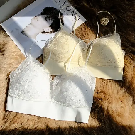 夏季薄款内衣女法式三角杯吊带背心一体文胸美背细肩带无钢圈胸罩图片