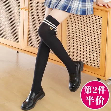 黑色长袜子学生学院风过膝盖长筒袜春秋款女童儿童配jk制服短裙的商品大图