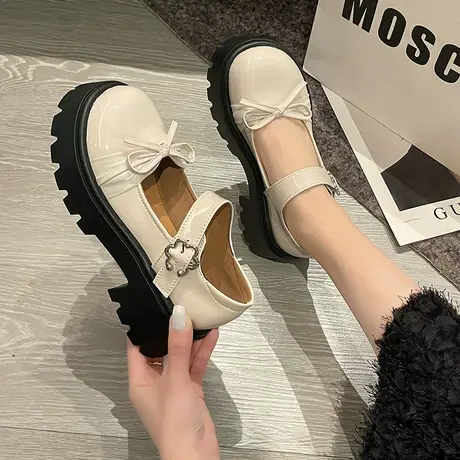 法式玛丽珍鞋女2024新款春夏网红厚底增高小皮鞋蝴蝶结仙女风单鞋商品大图