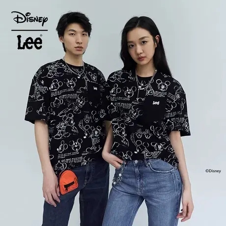 LeeX Disney联名23春夏新品舒适版男女同款满身印花短袖T恤多色图片