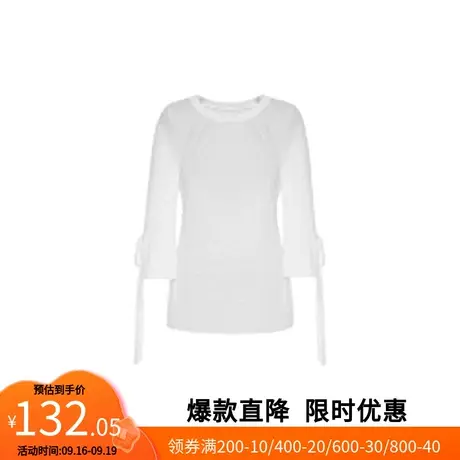 【艾格】罗纹七分袖针织衫女2023春季新款蝴蝶结套头上衣官方旗舰图片