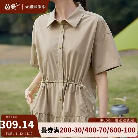 茵曼衬衫式连衣裙女2023夏季新款高级感松紧抽绳遮肉显瘦中长裙子商品大图