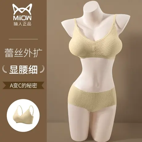 猫人外扩型胸内衣女夏季薄款小胸显大聚拢无痕美背蕾丝性感文胸罩图片