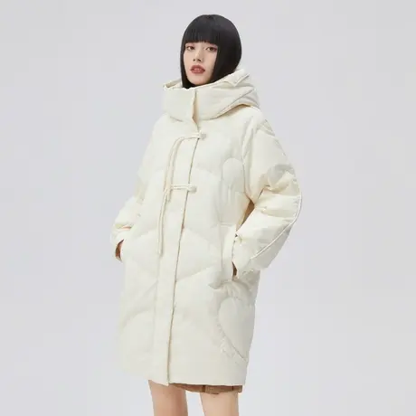 艾莱依2022冬装新款羽绒服女长款国风高级感白色盘扣宽松女款外套商品大图