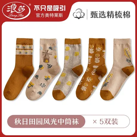 浪莎袜子女士春秋款中筒袜春夏季女式精梳纯棉潮ins复古风妈妈MD图片