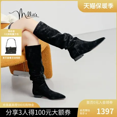 millies妙丽2023冬季新款百搭时尚时装靴女粗跟过膝长靴51722DG3图片