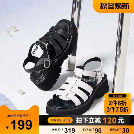 骆驼女鞋夏季新款经典真皮猪笼鞋罗马凉鞋女粗跟厚底凉鞋女商品大图