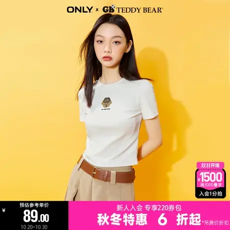 ONLY2023冬季新款GB TEDDY BEAR泰迪熊印花正肩短款短袖T恤女商品大图