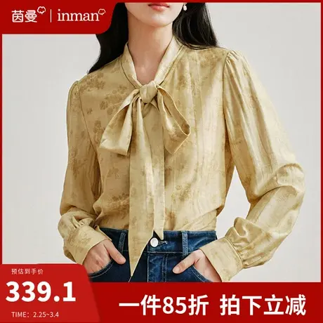 茵曼蝴蝶结衬衫女长袖国风系带衬衣2024年春季新款高级感别致上衣图片