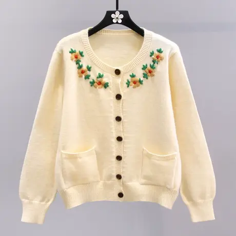 小香风刺绣花朵毛衣外套女秋冬2023新款日系温柔风高级感针织开衫图片