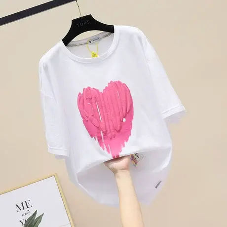 国潮嘻哈vibe风短袖T恤女情侣装涂鸦手绘爱心半袖上衣白色t恤夏装商品大图