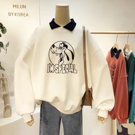 polo领卫衣2021春秋季韩国东大门卡通慵懒风休闲宽松卫衣显瘦大码商品大图