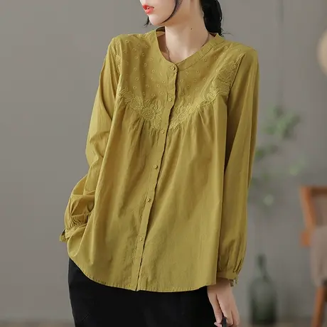 dza 复古纯棉长袖衬衫女士秋季2022新款漂亮显瘦衬衣气质短款上衣商品大图