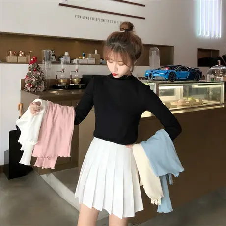 2023新款春秋冬季新款半高领打底衫白色内搭洋气长袖t恤女上衣服商品大图