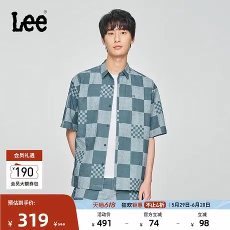 Lee25春夏新品舒适版翻领格纹设计蓝色男短袖衬衫LMT009797207图片