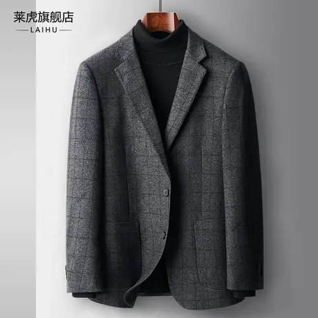 秋季新款修身小西装男士上衣单件中年秋冬灰色时尚休闲西服外套男商品大图