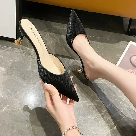 包头凉拖鞋女外穿2023夏季新款气质尖头细跟高跟鞋半拖鞋女士凉鞋商品大图