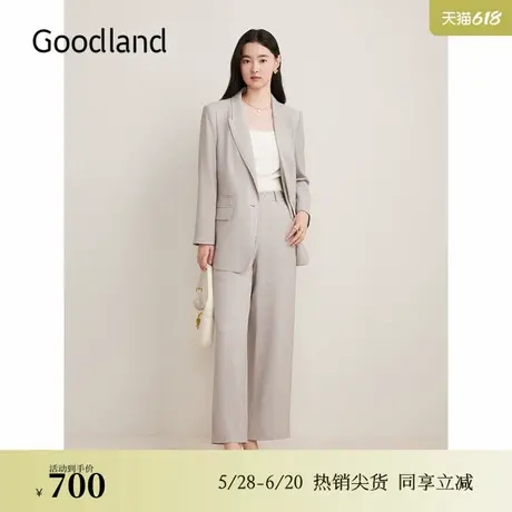 Goodland美地秋季绣花领一粒扣简约休闲西装短外套图片