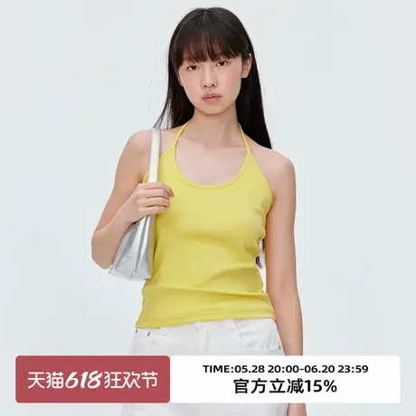omont蛋挞家黄色挂脖外穿吊带背心2025夏季修身显瘦叠穿露背上衣商品大图