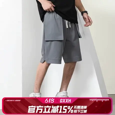 GxxH大码男装休闲裤男士夏季美式潮牌冰丝短款宽松运动休闲五分裤商品大图