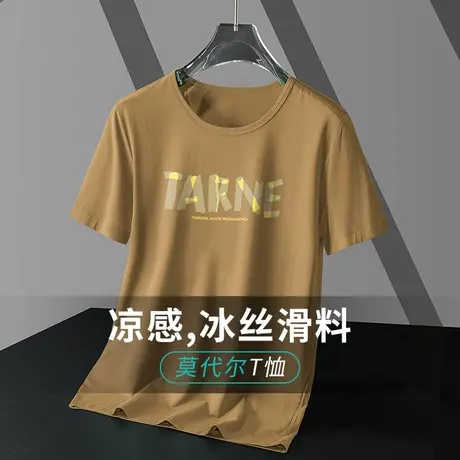 莫代尔圆领短袖t恤男装夏季印花半袖透气排汗体恤冰丝凉感上衣服商品大图