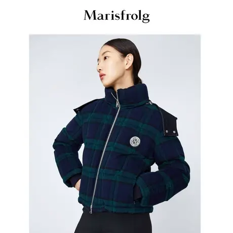 【英伦复古】玛丝菲尔2022年春季新款羊毛格子羽绒服外套短款商品大图