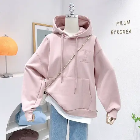 ins小熊连帽加绒卫衣2022秋冬款韩版奶呼呼软糯加厚上衣外套宽松商品大图