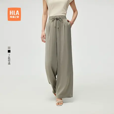 HLA/海澜之家新中式休闲裤25春夏新雪纺花纹优雅松弛氛围感裤女装商品大图