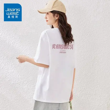 KP真维斯女装2025春夏印花纯棉短袖T恤女宽松夏装休闲打底衫上衣商品大图