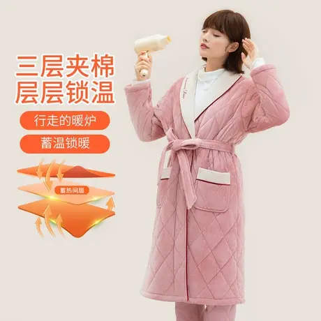 秋鹿珊瑚绒睡袍冬款女大码晨袍中长款男士浴袍式睡衣秋冬情侣长袍商品大图