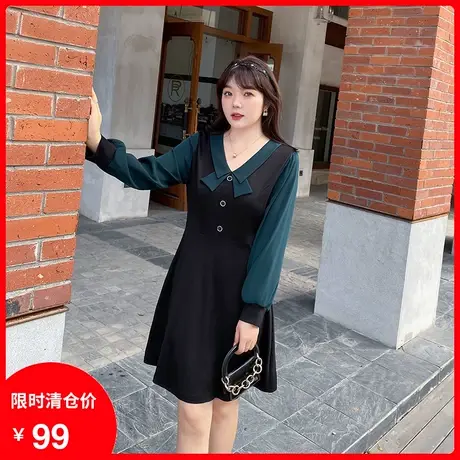 2023年秋季新款蝴蝶结领减龄法式桔梗气质针织连衣裙显瘦大码胖MM商品大图