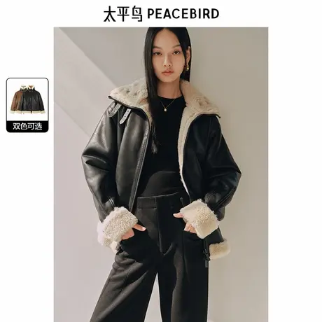 【大粒儿粉丝专享】太平鸟仿麂皮绒美拉德机车服PU皮衣外套图片