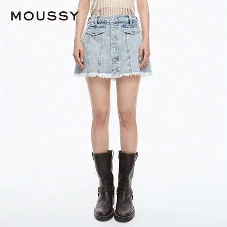 【慧姐专享】MOUSSY 叛逆学院风磨白毛边裙裤牛仔裤028HS911-0721图片